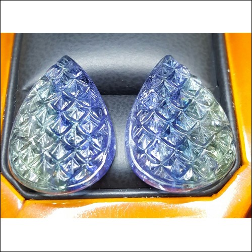 49.35Ct Bi Color Tanzanite Matching Pear Glyptic Carvings For Earrings